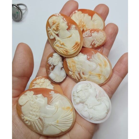 Vintage Conch Shell & Sardonyx Cameo Brooch Lot - Picture 8 of 8